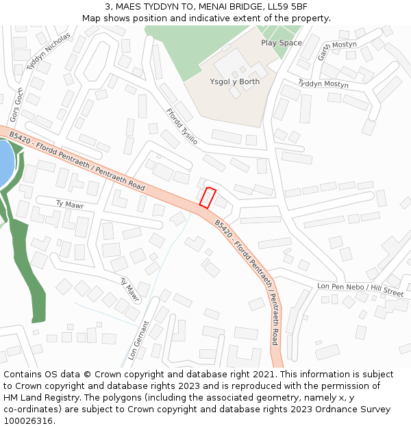 3, MAES TYDDYN TO, MENAI BRIDGE, LL59 5BF: Location map and indicative extent of plot