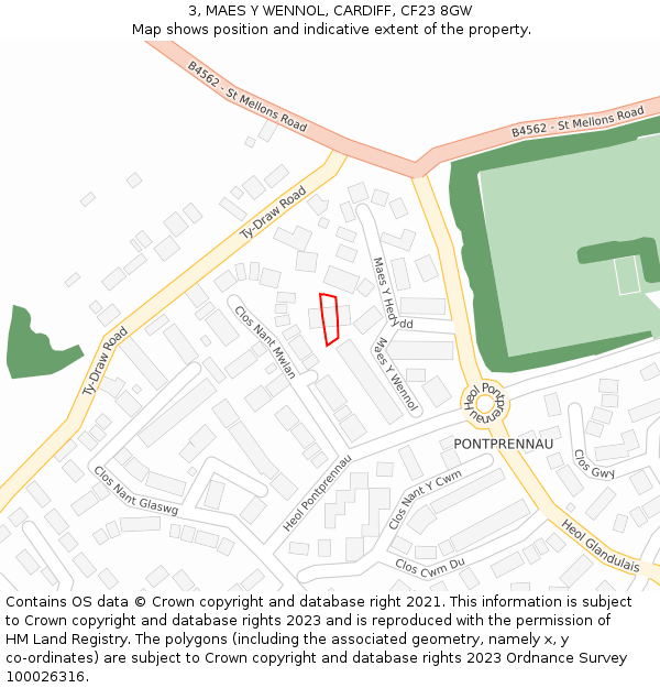 3, MAES Y WENNOL, CARDIFF, CF23 8GW: Location map and indicative extent of plot