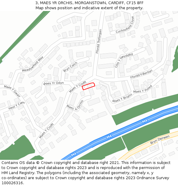 3, MAES YR ORCHIS, MORGANSTOWN, CARDIFF, CF15 8FF: Location map and indicative extent of plot