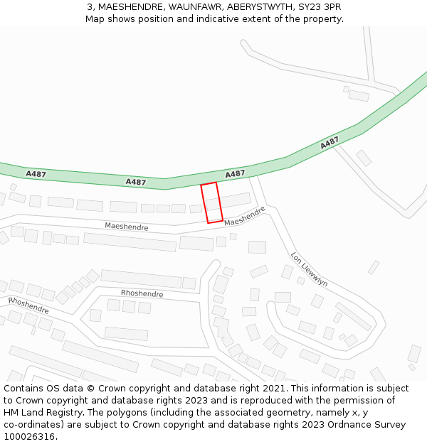 3, MAESHENDRE, WAUNFAWR, ABERYSTWYTH, SY23 3PR: Location map and indicative extent of plot