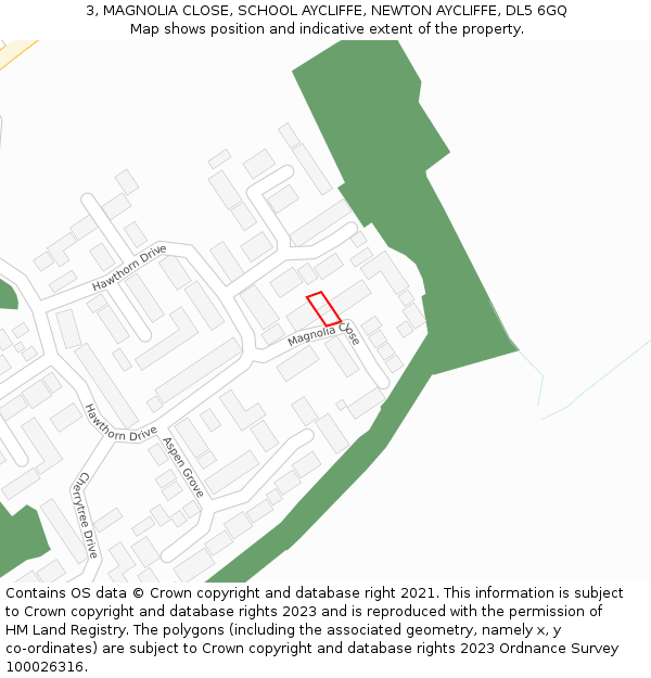 3, MAGNOLIA CLOSE, SCHOOL AYCLIFFE, NEWTON AYCLIFFE, DL5 6GQ: Location map and indicative extent of plot