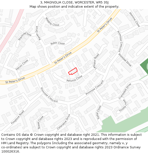 3, MAGNOLIA CLOSE, WORCESTER, WR5 3SJ: Location map and indicative extent of plot