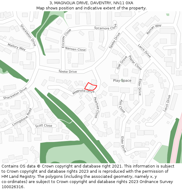 3, MAGNOLIA DRIVE, DAVENTRY, NN11 0XA: Location map and indicative extent of plot