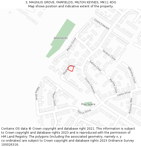 3, MAGNUS GROVE, FAIRFIELDS, MILTON KEYNES, MK11 4DG: Location map and indicative extent of plot