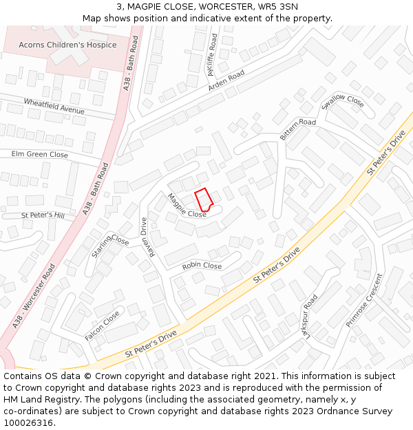 3, MAGPIE CLOSE, WORCESTER, WR5 3SN: Location map and indicative extent of plot