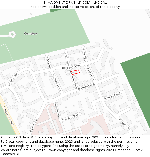 3, MAIDMENT DRIVE, LINCOLN, LN1 1AL: Location map and indicative extent of plot