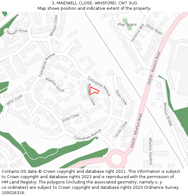 3, MAIDWELL CLOSE, WINSFORD, CW7 3UG: Location map and indicative extent of plot