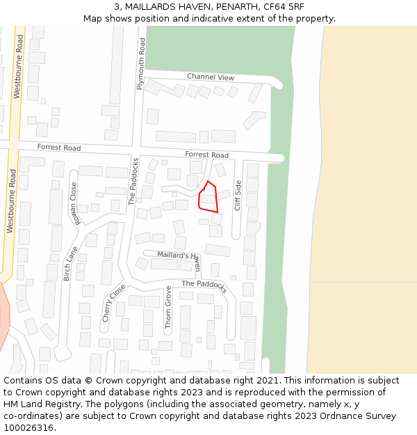 3, MAILLARDS HAVEN, PENARTH, CF64 5RF: Location map and indicative extent of plot