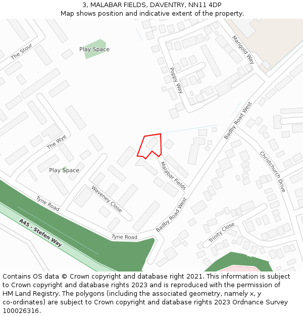 3, MALABAR FIELDS, DAVENTRY, NN11 4DP: Location map and indicative extent of plot