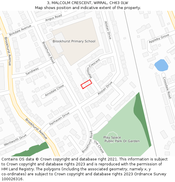 3, MALCOLM CRESCENT, WIRRAL, CH63 0LW: Location map and indicative extent of plot