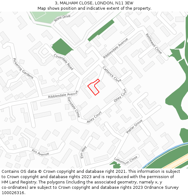 3, MALHAM CLOSE, LONDON, N11 3EW: Location map and indicative extent of plot