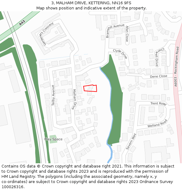 3, MALHAM DRIVE, KETTERING, NN16 9FS: Location map and indicative extent of plot