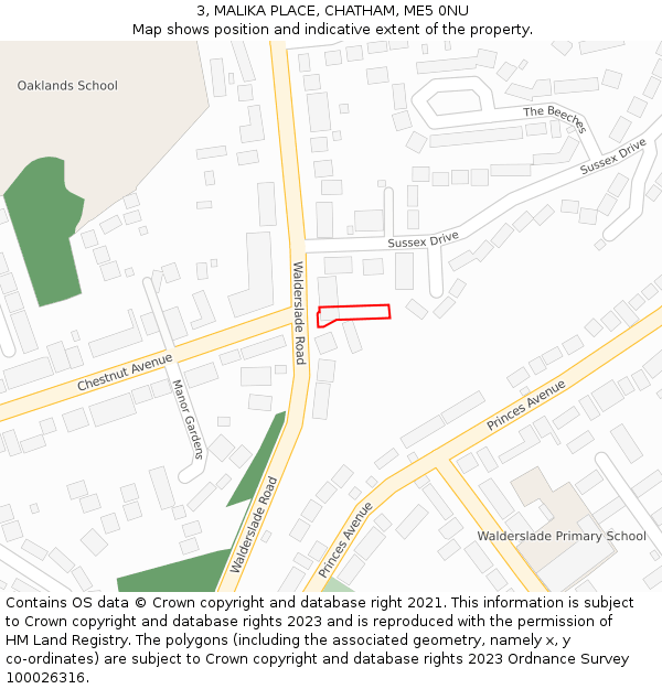 3, MALIKA PLACE, CHATHAM, ME5 0NU: Location map and indicative extent of plot