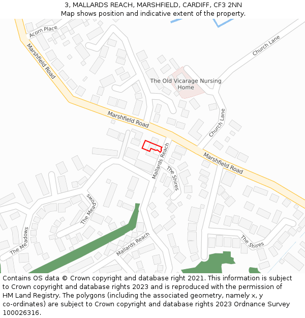 3, MALLARDS REACH, MARSHFIELD, CARDIFF, CF3 2NN: Location map and indicative extent of plot