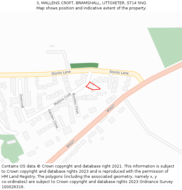 3, MALLENS CROFT, BRAMSHALL, UTTOXETER, ST14 5NG: Location map and indicative extent of plot