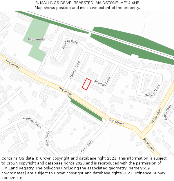 3, MALLINGS DRIVE, BEARSTED, MAIDSTONE, ME14 4HB: Location map and indicative extent of plot