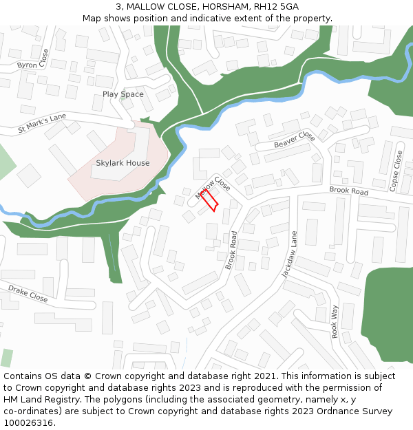 3, MALLOW CLOSE, HORSHAM, RH12 5GA: Location map and indicative extent of plot