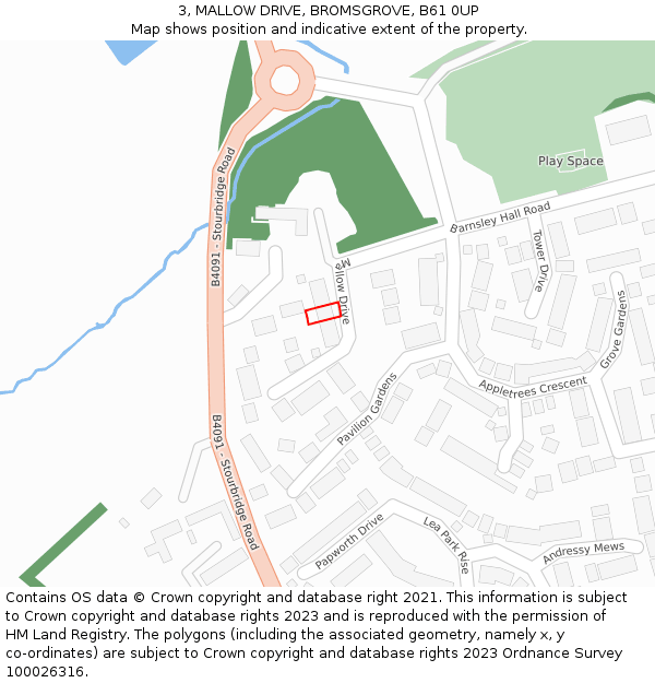 3, MALLOW DRIVE, BROMSGROVE, B61 0UP: Location map and indicative extent of plot