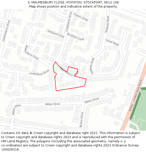 3, MALMESBURY CLOSE, POYNTON, STOCKPORT, SK12 1SE: Location map and indicative extent of plot