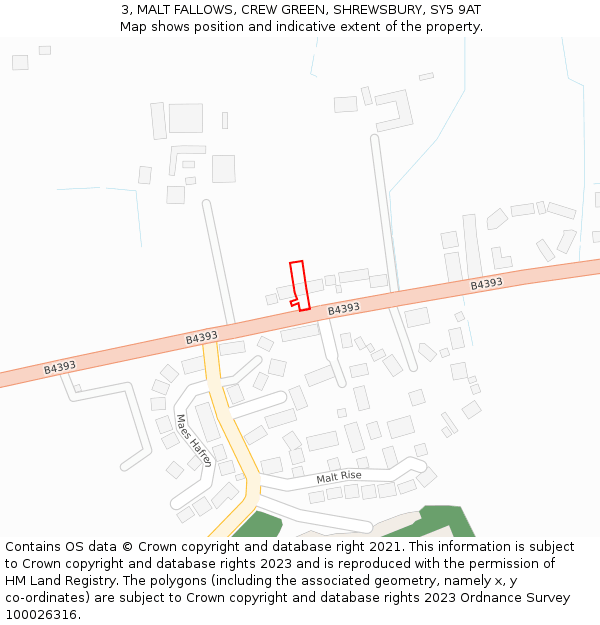 3, MALT FALLOWS, CREW GREEN, SHREWSBURY, SY5 9AT: Location map and indicative extent of plot