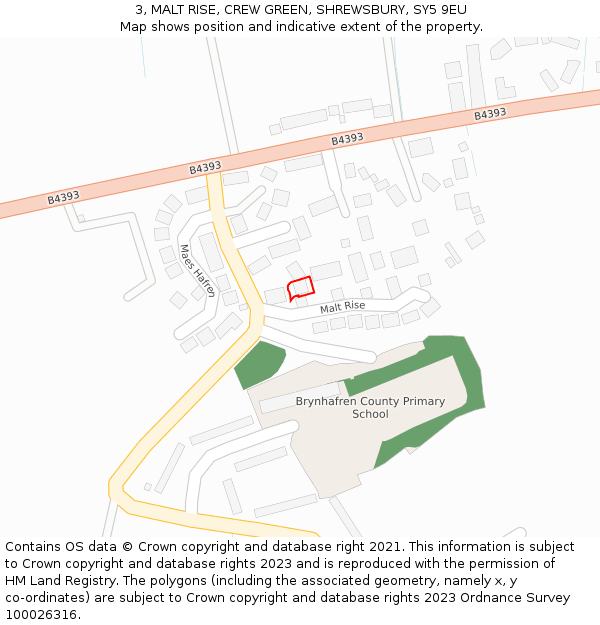 3, MALT RISE, CREW GREEN, SHREWSBURY, SY5 9EU: Location map and indicative extent of plot