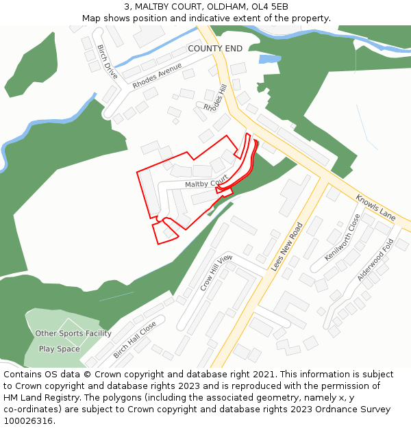 3, MALTBY COURT, OLDHAM, OL4 5EB: Location map and indicative extent of plot