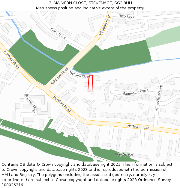 3, MALVERN CLOSE, STEVENAGE, SG2 8UH: Location map and indicative extent of plot