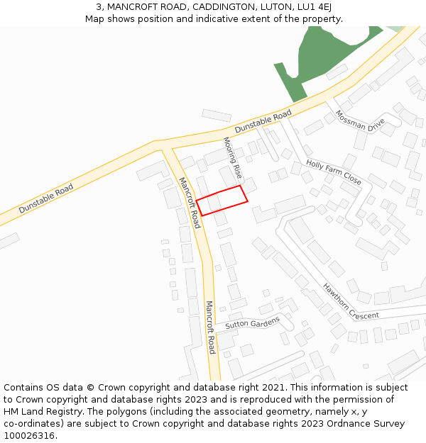 3, MANCROFT ROAD, CADDINGTON, LUTON, LU1 4EJ: Location map and indicative extent of plot