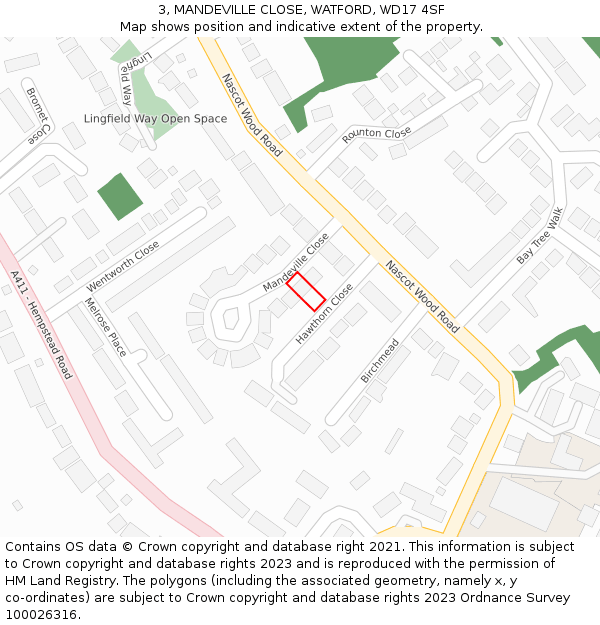 3, MANDEVILLE CLOSE, WATFORD, WD17 4SF: Location map and indicative extent of plot