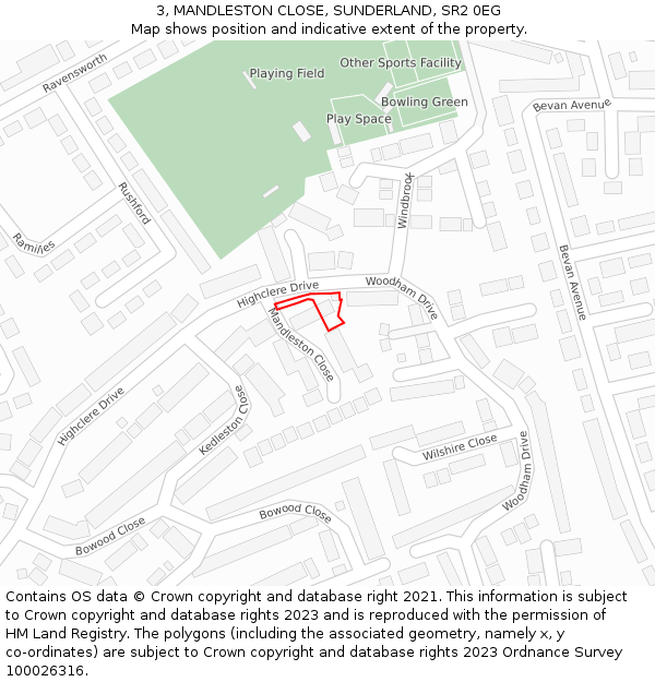 3, MANDLESTON CLOSE, SUNDERLAND, SR2 0EG: Location map and indicative extent of plot
