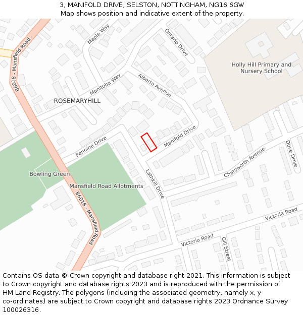 3, MANIFOLD DRIVE, SELSTON, NOTTINGHAM, NG16 6GW: Location map and indicative extent of plot