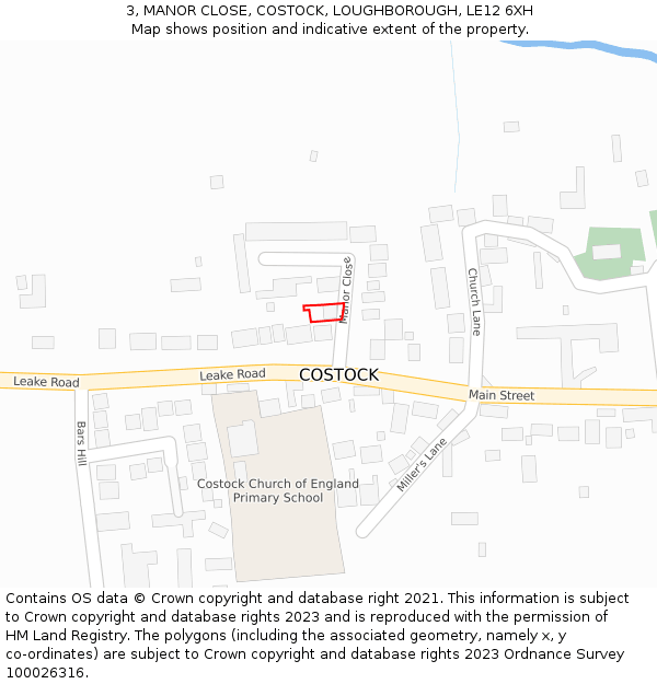 3, MANOR CLOSE, COSTOCK, LOUGHBOROUGH, LE12 6XH: Location map and indicative extent of plot