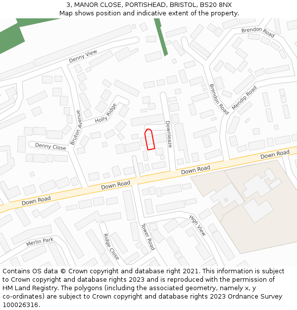 3, MANOR CLOSE, PORTISHEAD, BRISTOL, BS20 8NX: Location map and indicative extent of plot