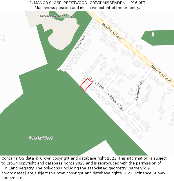 3, MANOR CLOSE, PRESTWOOD, GREAT MISSENDEN, HP16 0PT: Location map and indicative extent of plot