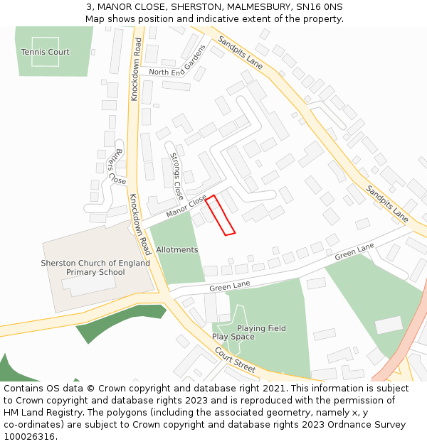 3, MANOR CLOSE, SHERSTON, MALMESBURY, SN16 0NS: Location map and indicative extent of plot