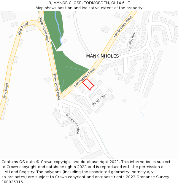 3, MANOR CLOSE, TODMORDEN, OL14 6HE: Location map and indicative extent of plot