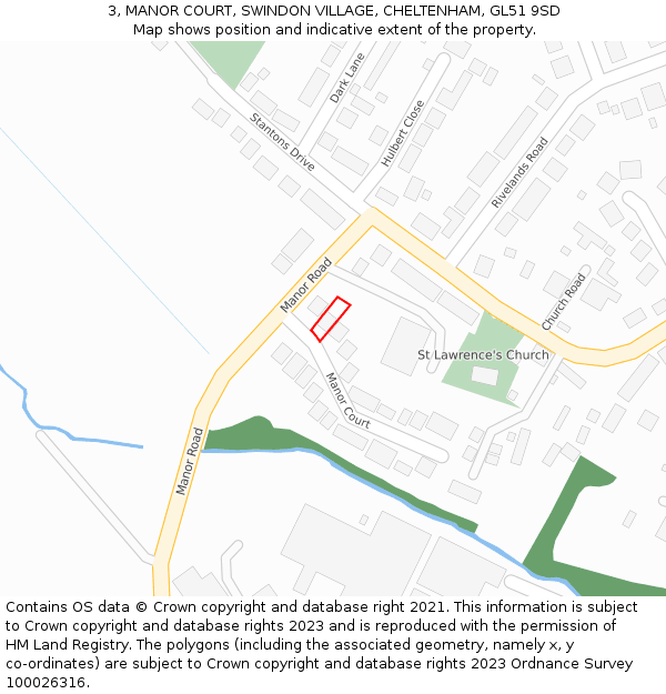 3, MANOR COURT, SWINDON VILLAGE, CHELTENHAM, GL51 9SD: Location map and indicative extent of plot