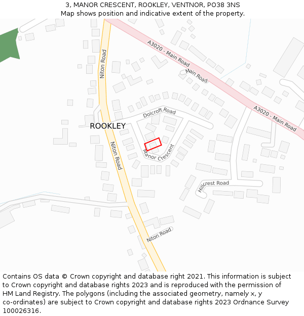 3, MANOR CRESCENT, ROOKLEY, VENTNOR, PO38 3NS: Location map and indicative extent of plot