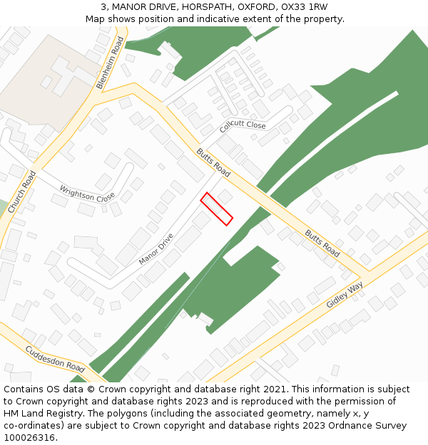 3, MANOR DRIVE, HORSPATH, OXFORD, OX33 1RW: Location map and indicative extent of plot