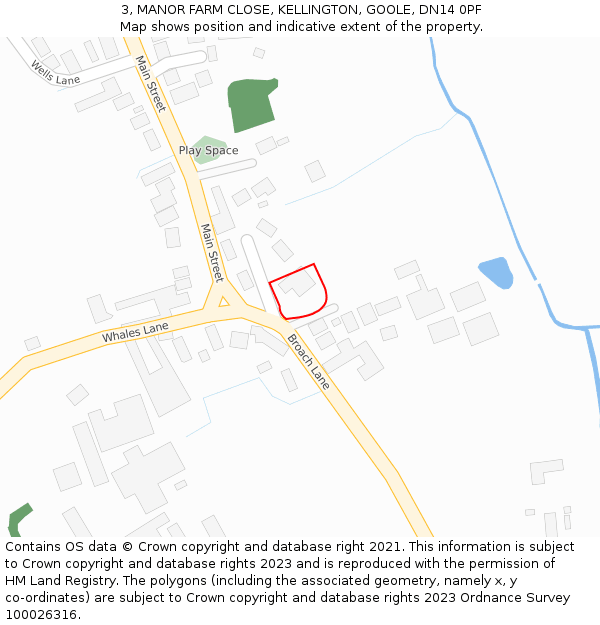 3, MANOR FARM CLOSE, KELLINGTON, GOOLE, DN14 0PF: Location map and indicative extent of plot