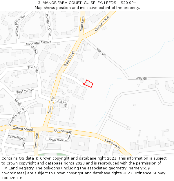 3, MANOR FARM COURT, GUISELEY, LEEDS, LS20 9PH: Location map and indicative extent of plot