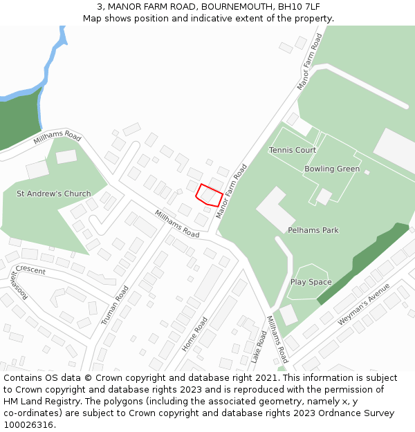 3, MANOR FARM ROAD, BOURNEMOUTH, BH10 7LF: Location map and indicative extent of plot