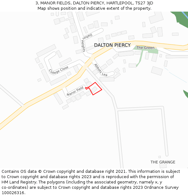 3, MANOR FIELDS, DALTON PIERCY, HARTLEPOOL, TS27 3JD: Location map and indicative extent of plot