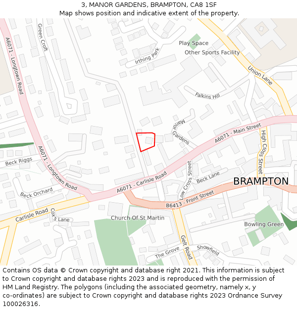 3, MANOR GARDENS, BRAMPTON, CA8 1SF: Location map and indicative extent of plot