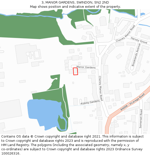 3, MANOR GARDENS, SWINDON, SN2 2ND: Location map and indicative extent of plot