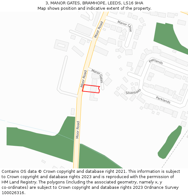 3, MANOR GATES, BRAMHOPE, LEEDS, LS16 9HA: Location map and indicative extent of plot