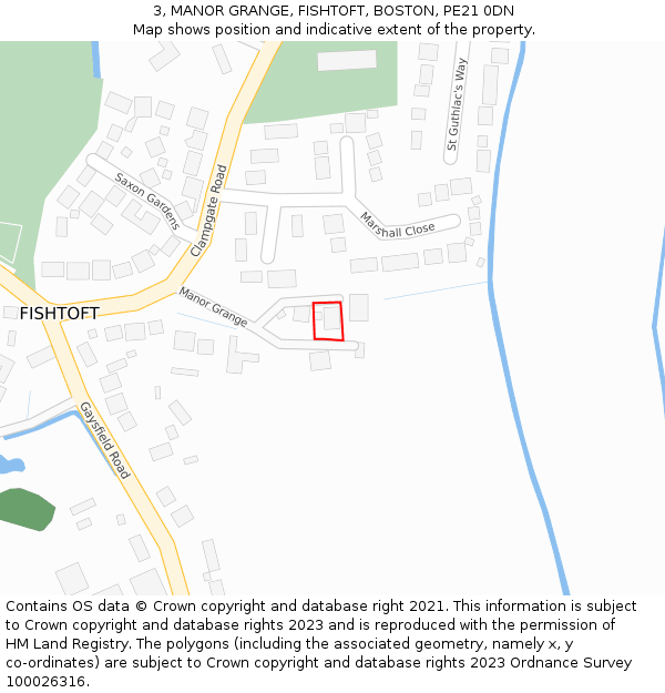 3, MANOR GRANGE, FISHTOFT, BOSTON, PE21 0DN: Location map and indicative extent of plot