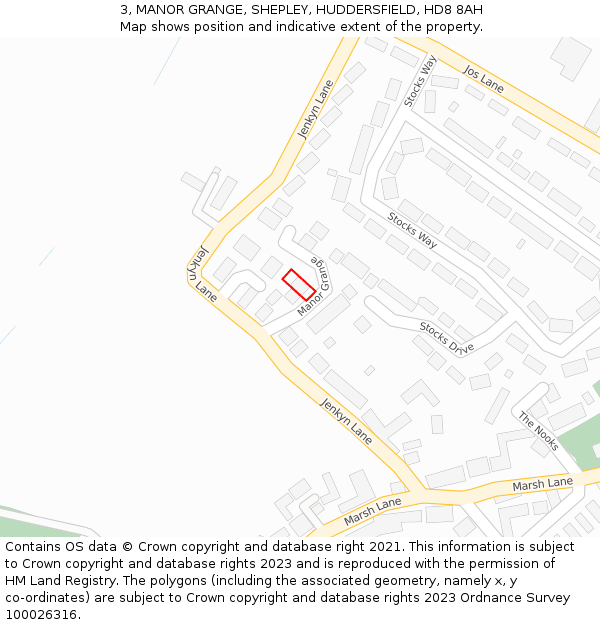 3, MANOR GRANGE, SHEPLEY, HUDDERSFIELD, HD8 8AH: Location map and indicative extent of plot