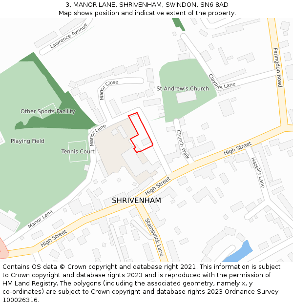 3, MANOR LANE, SHRIVENHAM, SWINDON, SN6 8AD: Location map and indicative extent of plot