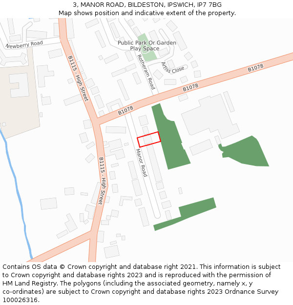 3, MANOR ROAD, BILDESTON, IPSWICH, IP7 7BG: Location map and indicative extent of plot